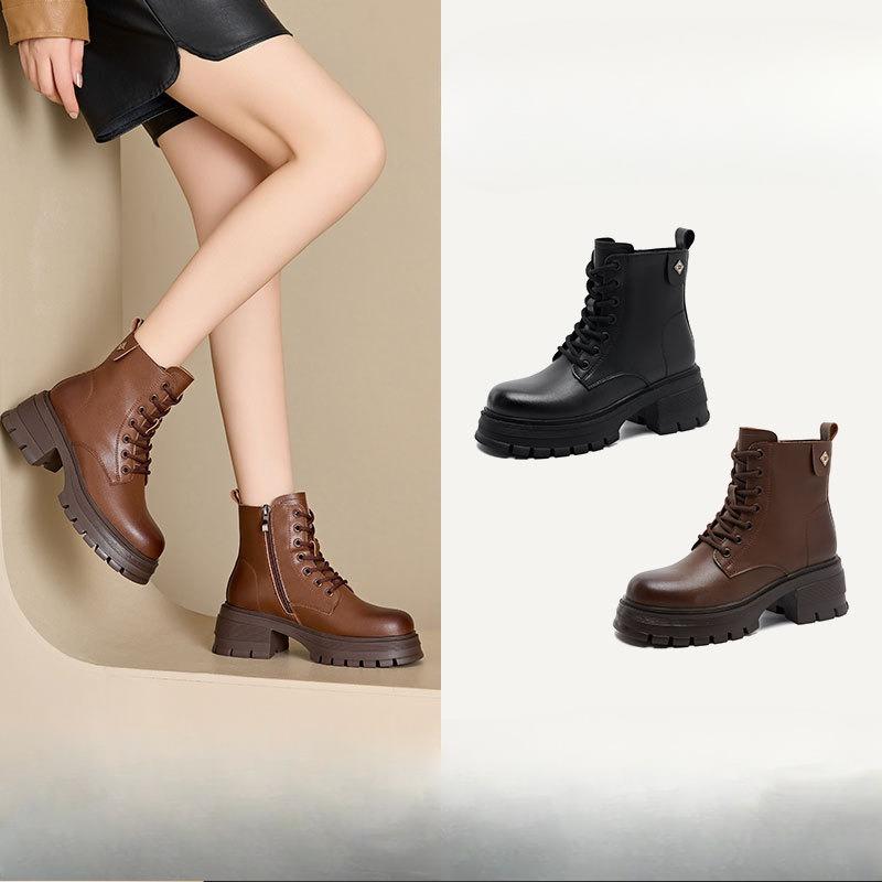 Thick-soled Shoes High-heeled Boots Versatile Summer Boots for Women Round-toed Ankle Boots and Chunk-heeled Boots