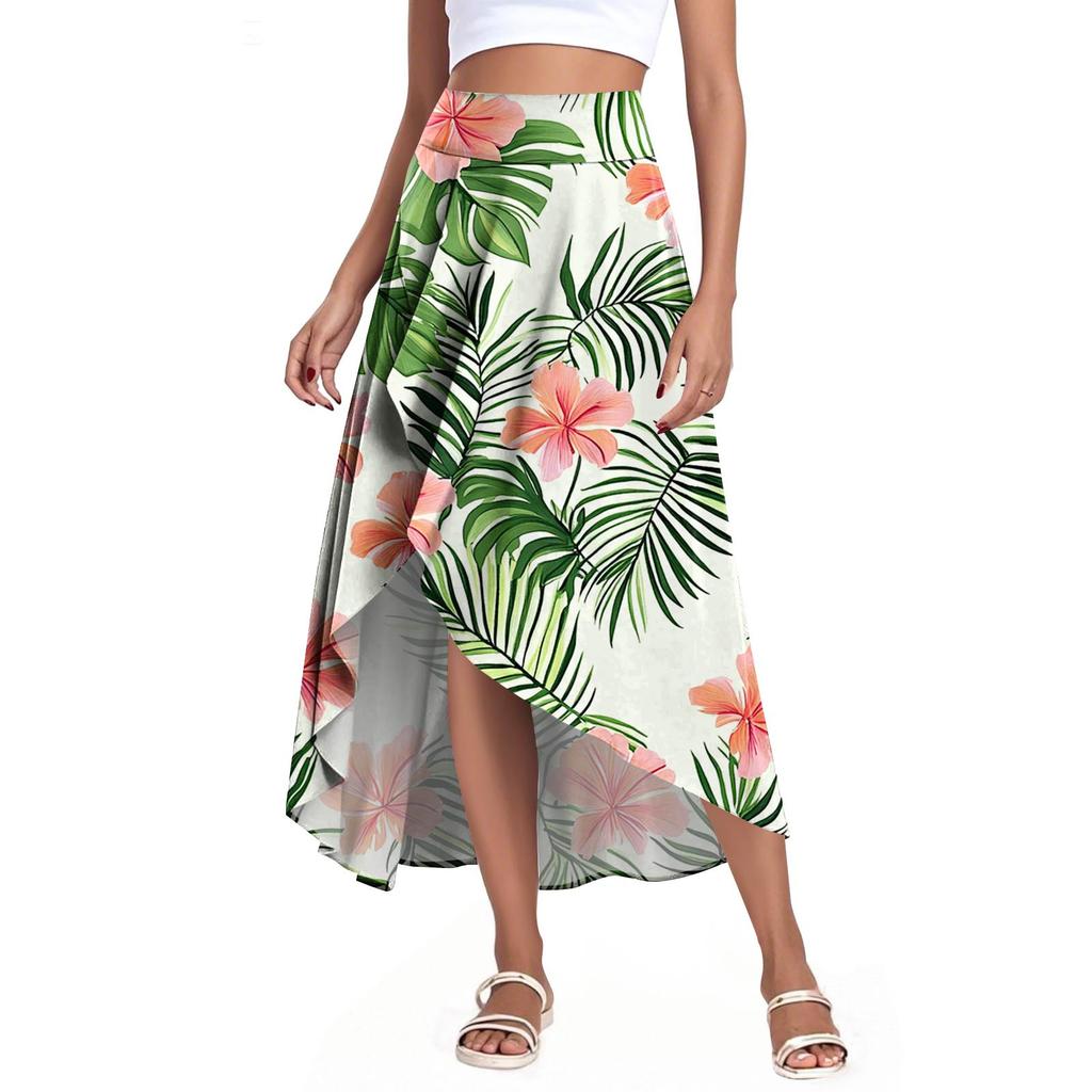 Women's Fashion Casual Printed Slit Ruffle High Waisted Fluttering Shorts Skirt