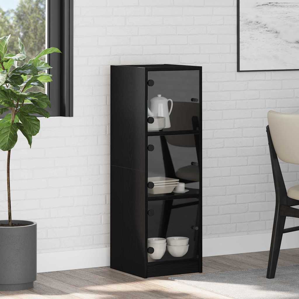 Highboard In Black Oak Look 35 X 37 X 109 Cm Particleboard
