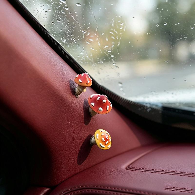 3/6 Pcs Cute Mushroom Mini Figurine Car Dashboard Decor Ornament For Center Console Screen Window Door Side Display