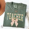 Comfort Colors Floral Teacher Shirt, Cute Coquette Bow T Shirt, Teacher Appreciation, Back To School Tee, Gifts For Teacher, Teacher Team