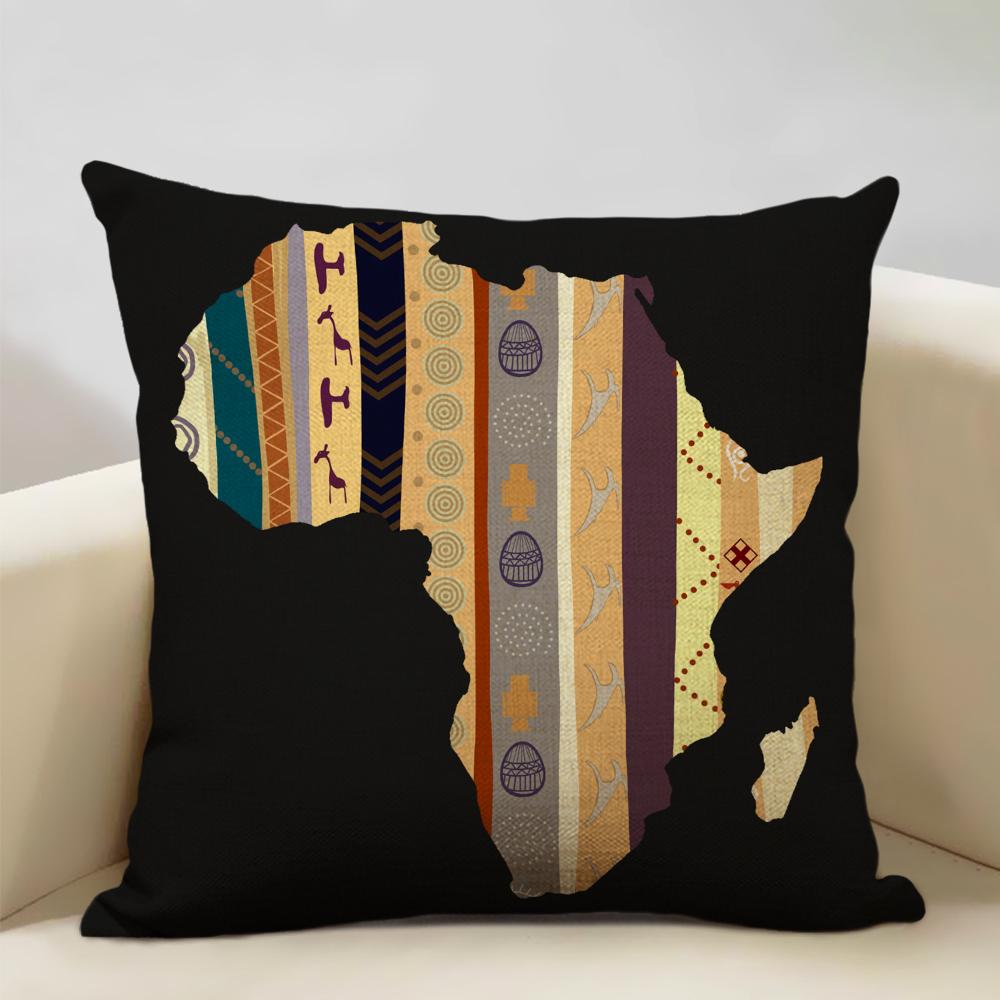 Map of Africa Geometrics Sofa Decorative Pillow Case African Pattern Cushion Cover LinenThrow Pillowcase