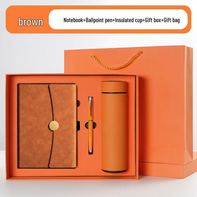 Conjunto de Presente Caderno A5 Dobrável em Três e Copo Térmico – Lembrança Corporativa Personalizada com Logotipo