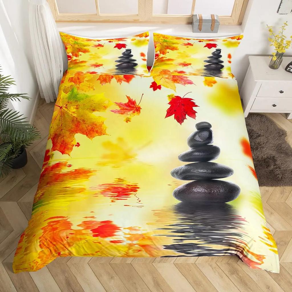Zen Duvet Cover Set Sandy Beach Meditation Bedding Set Zen Stones Comforter Cover Tranquil Nature Artwork Quilt Cover Full Size