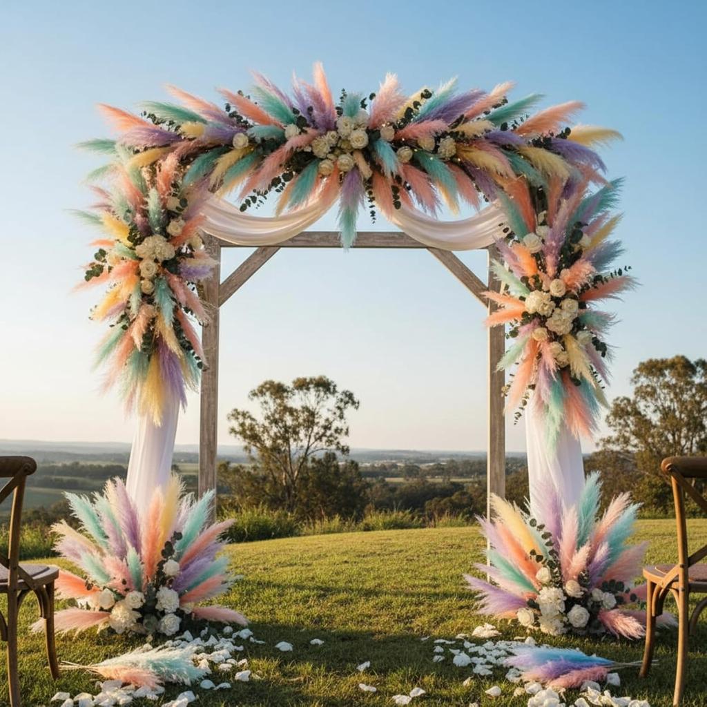 A Set of 15 Artificial Flowers Rainbow-Colored Pampas Grass Bouquet Intended for Wedding Decoration Measures 21.65 Inches in Length