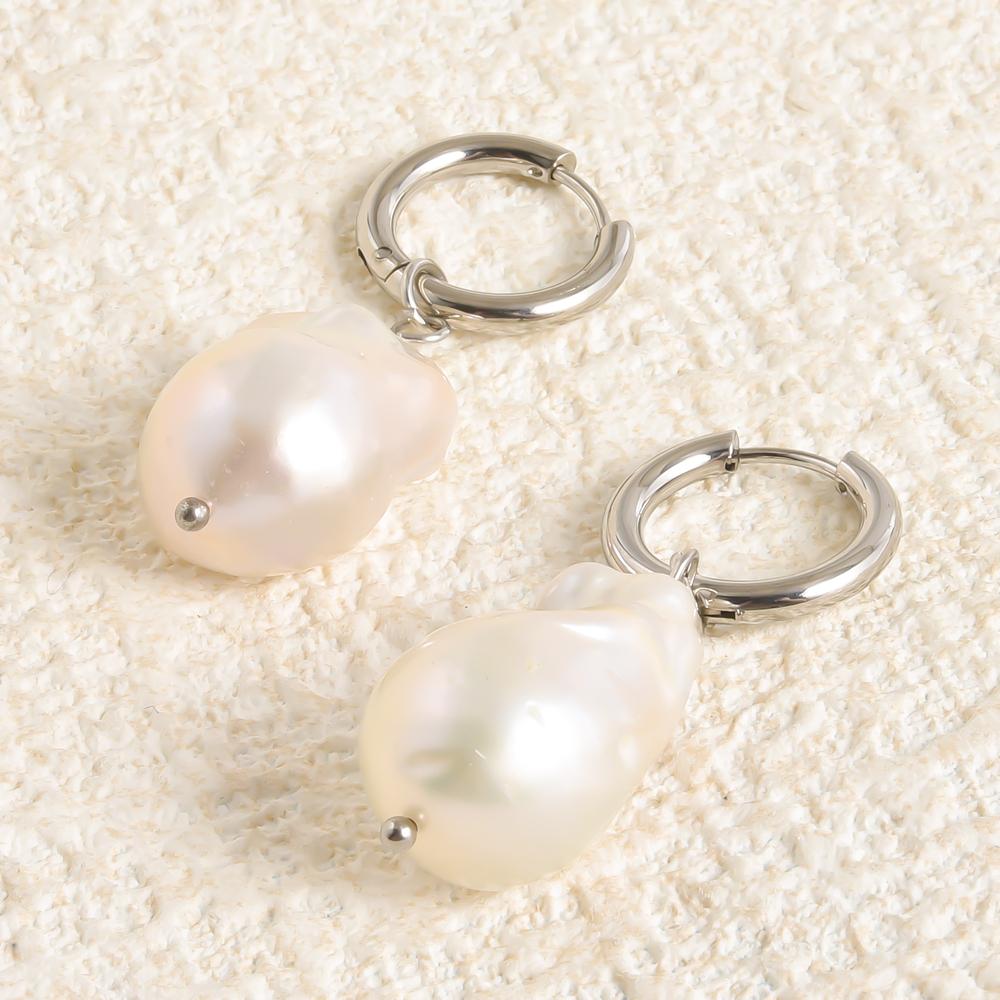 Real Natural Irregular Pearl Earring Stainless Steel Jewelry For Women Men Accessories Round Hoops Piercing Baroque Boucles Gift