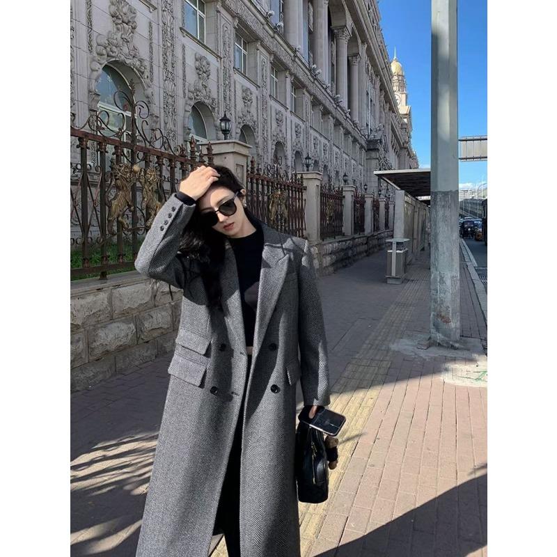 Winter Loose Thickened Herringbone Wool Coat Women Elegant Loose Cotton Padded Slim Tweed Jacket
