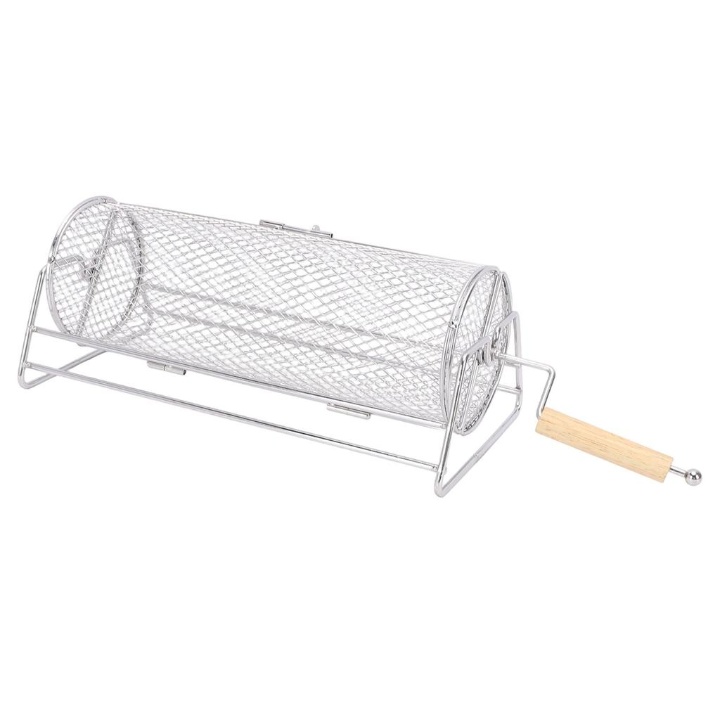 Carbon Steel Rotating Grill Basket Rotation Grilling Portable Barbecue with Handle Vegetables Outdoor Camping Gifts Garden Dad Husband Friends