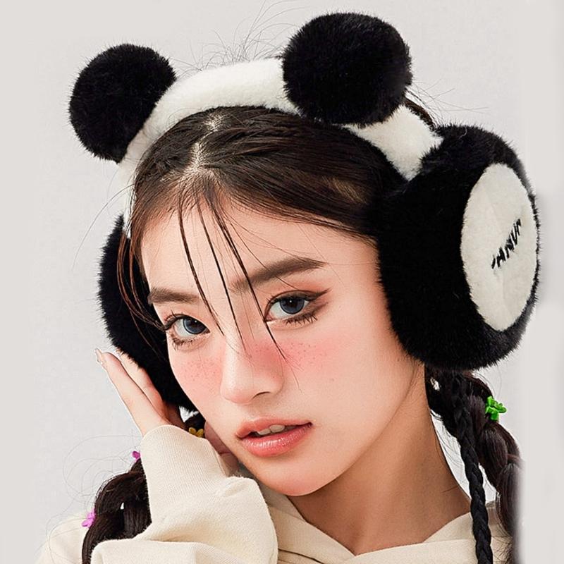 Panda Earmuffs Panda Ear Warmer Foldable Earmuffs Fleece Ear Muffs Headband Panda Ear Muffs Panda Earflap