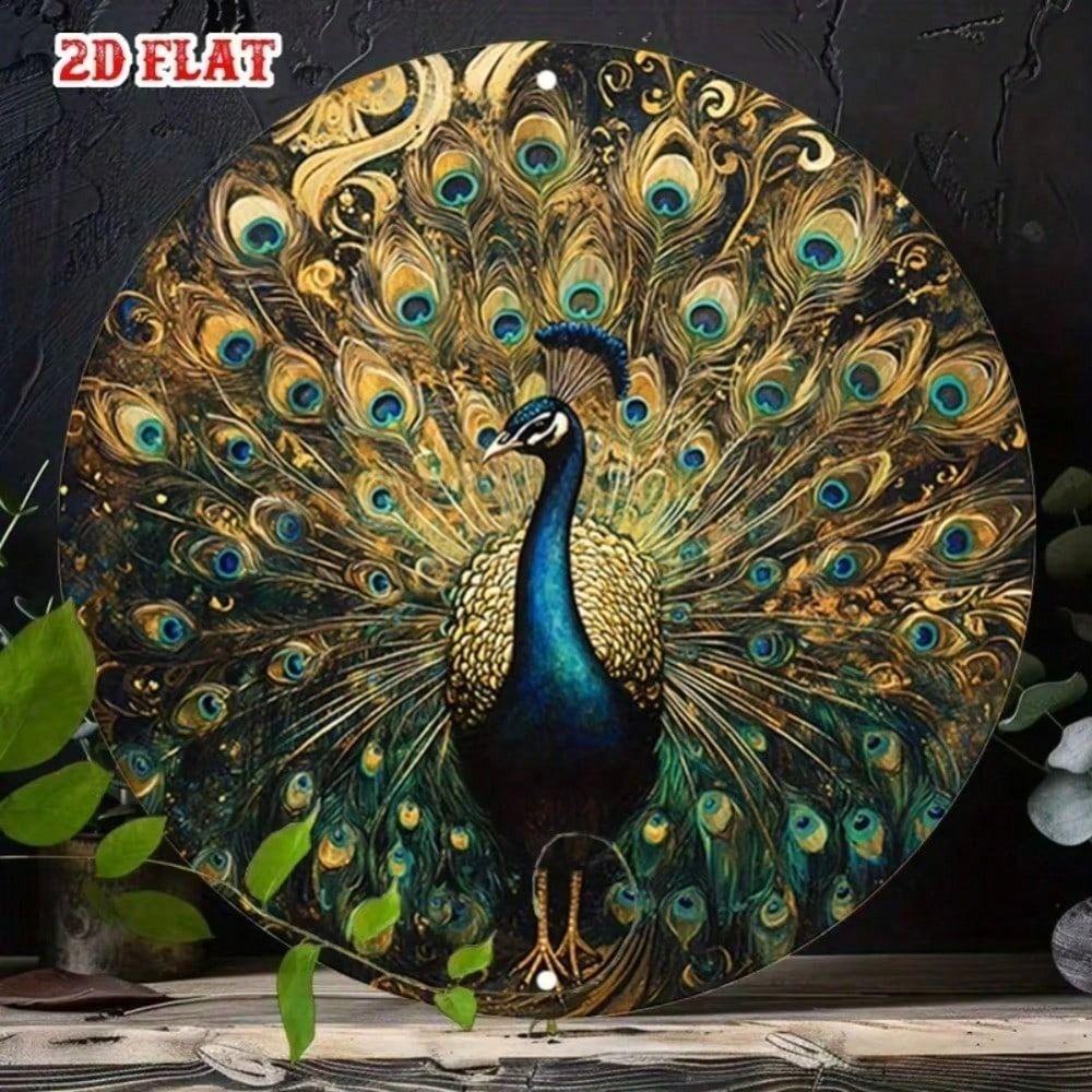 Vintage Blue Gold Peacock Metal Wall Art Decor for Cafe Home