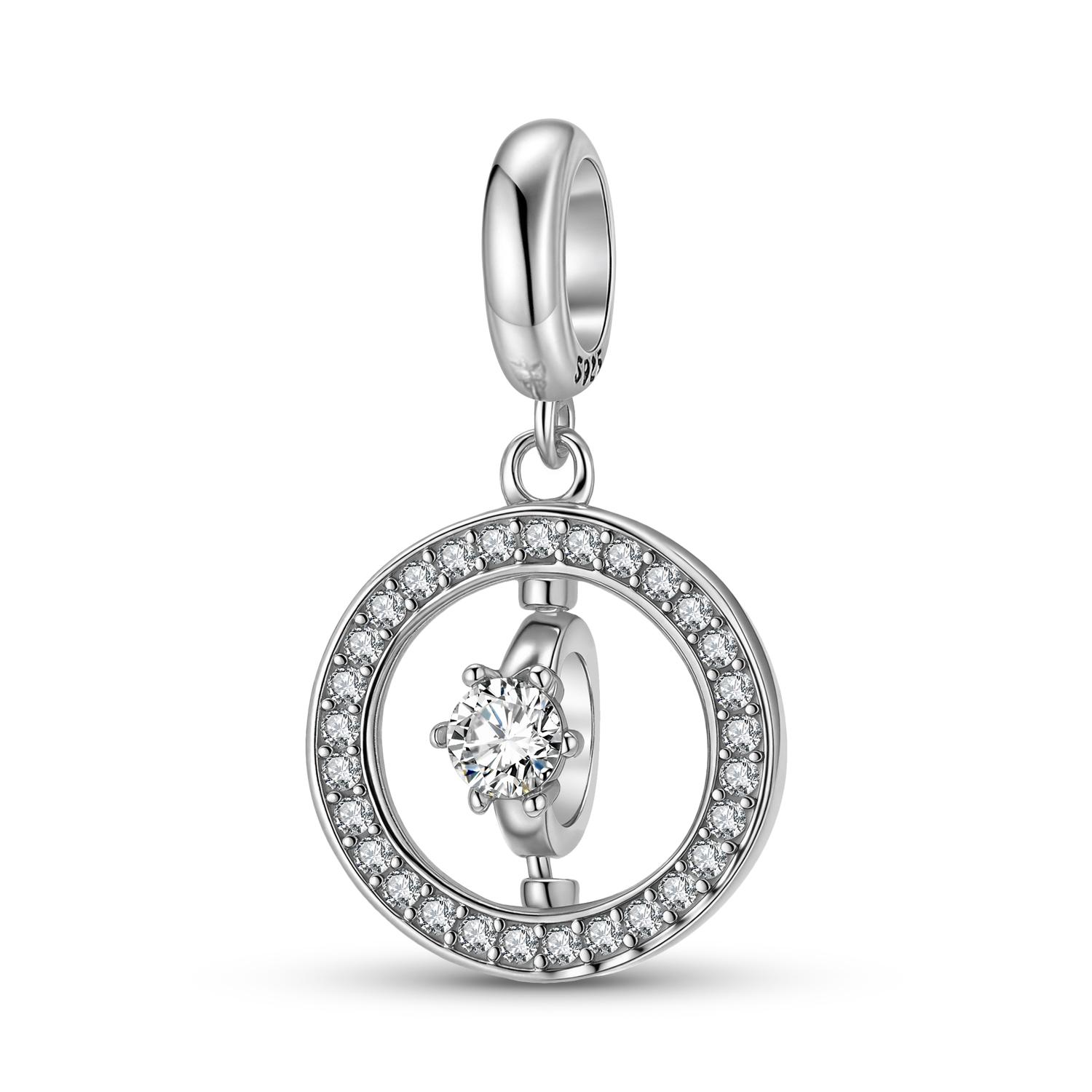 

Round Shape Pendant Real 925 Sterling Silver Romantic Ring Charm Beads for Women Charm Bracelet Necklace Jewelry Making Fashion