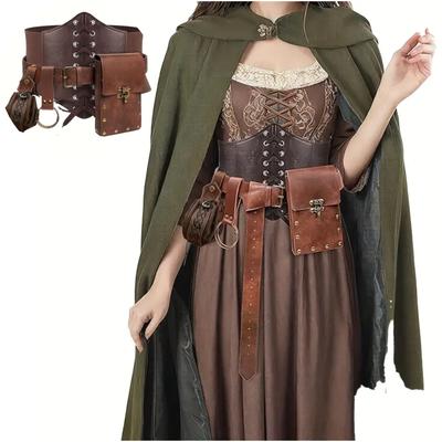 4pcs Sets Medieval Cosplay Steampunk Leather Backpack Waist Ring Belt Pouch Viking Knight Cosplay Costume Motorcycle Carteiras Anime