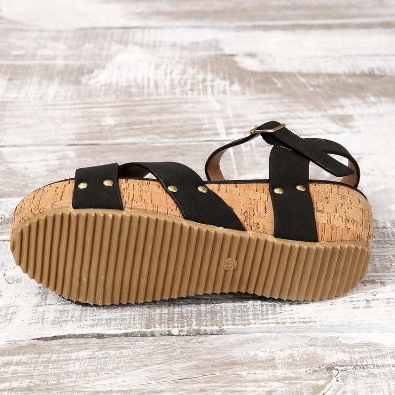 Letnie Nowe Sandały na Koturnie Damskie Buty Damskie Klamra Ozdoba z Nitów Duże 42 Rzymskie Platforma Rekreacyjne Plażowe Sandalias Mujer