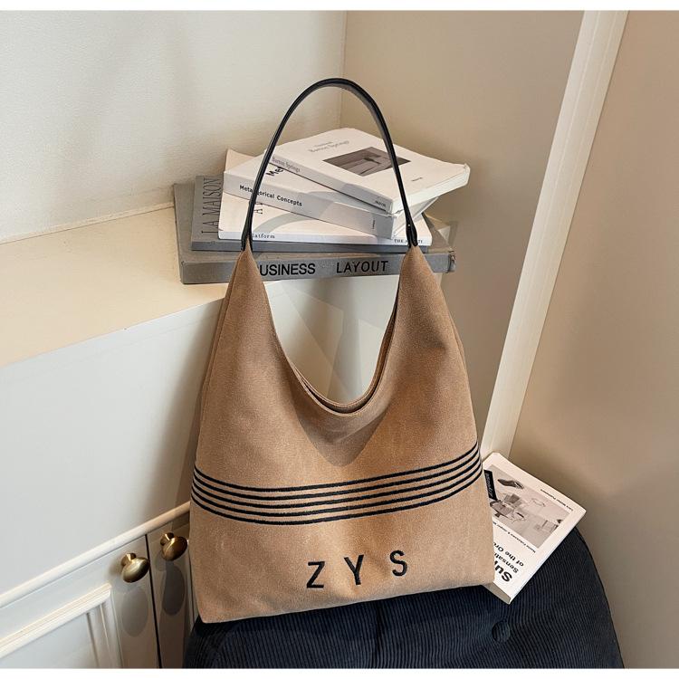 Canvas Bag Women's Large-capacity New Autumn and Winter Casual Versatile Shoulder Bag Popular Commuter Bucket Bag