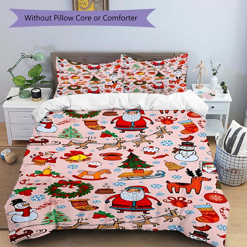 

3pcs Christmas Wrapping Paper Set with Santa Claus, Includes One Quilt Cover and Two Pillowcases (No Core) - Perfect for Holiday Decorations and Gifts 135x200cm