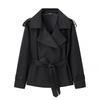 and Winter New Arrivals Women's Clothing Zr European and American Style Foreign Trade Fashionable Versatile Solid Color Belted Short Jacket Coat