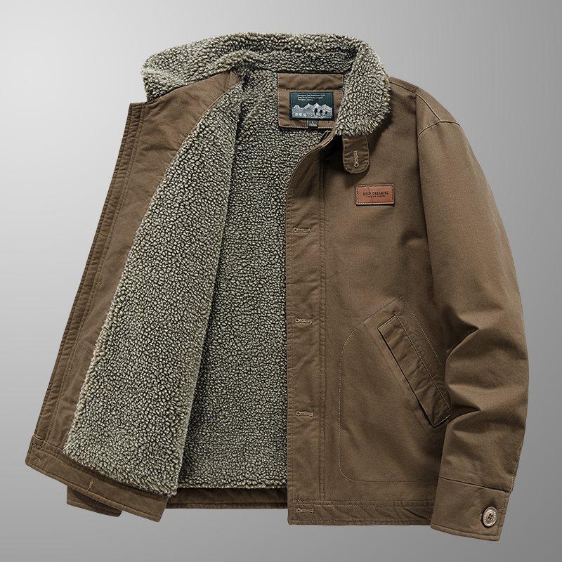 Chaqueta de Solapa de Lana de Cordero para Hombre: Algodón de Invierno, Más Terciopelo, Abrigo Cálido Engrosado 2025.