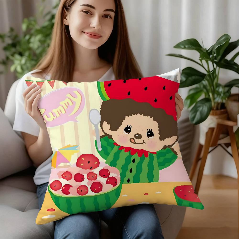Federa Cuscino Cartone Animato M-Monchhichis Tessuto Peluche Morbida Federa Stampa Fronte/Retro Copricuscino Regali per la Casa