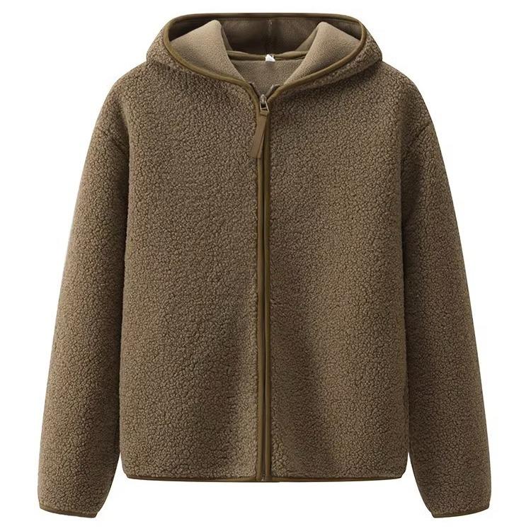

Женская одежда Имитация овечьего флиса Флисовый флис с капюшоном Длинные рукава с флисовой курткой Утолщенный женский кардиган Толстовка Топ XL коричневый