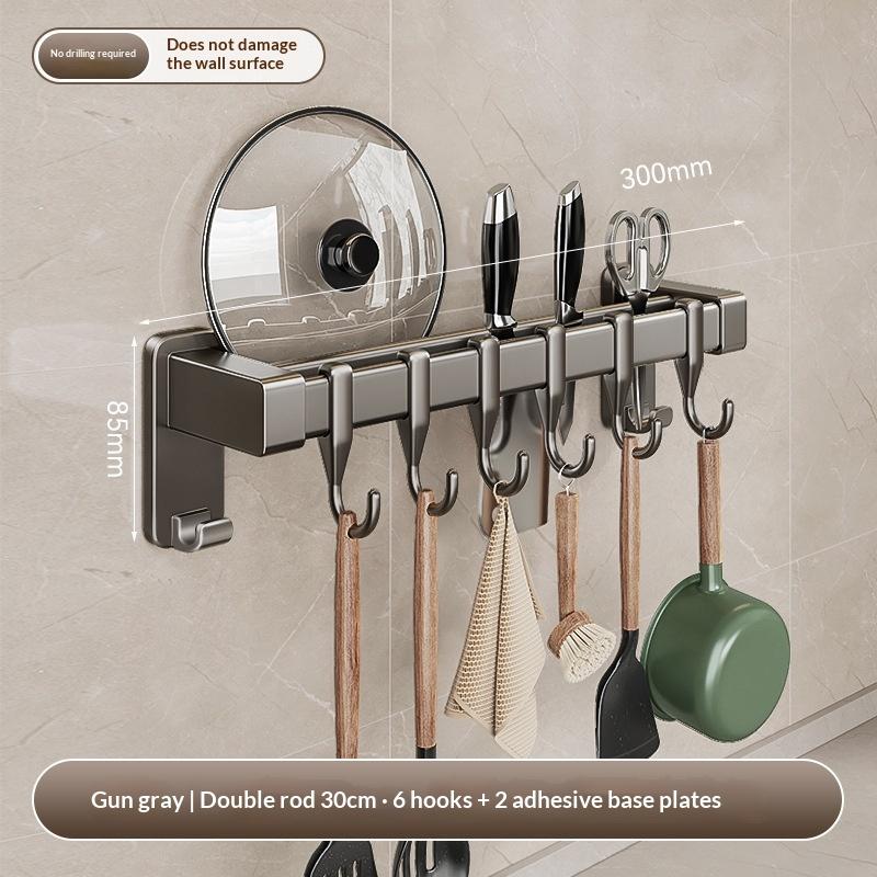 Multi-functional Wall-mounted Knife Holder with No-drill Kitchen Hooks for Easy Hanging and Organization