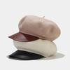 Internet Celebrity Beret Children Autumn and Winter British Retro Woolen Leather Brim Cap Painter Hat Tide