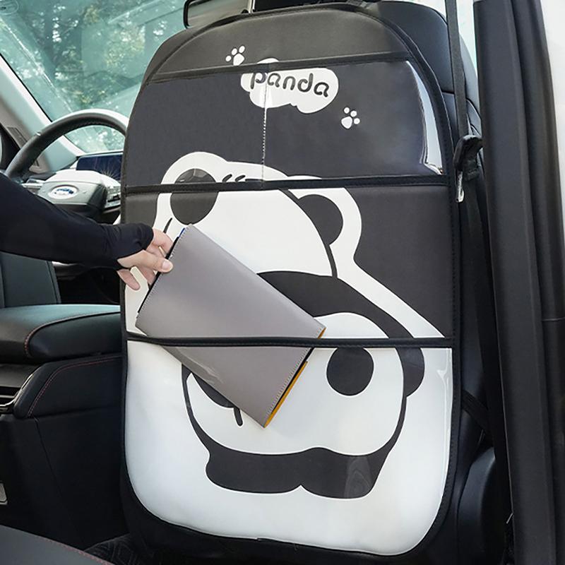 Kick Mat Back Seat Protector Cartoon Panda Car Backseat Cover With Transparent Pocket Car Seat Mat Protector Car Accessories For