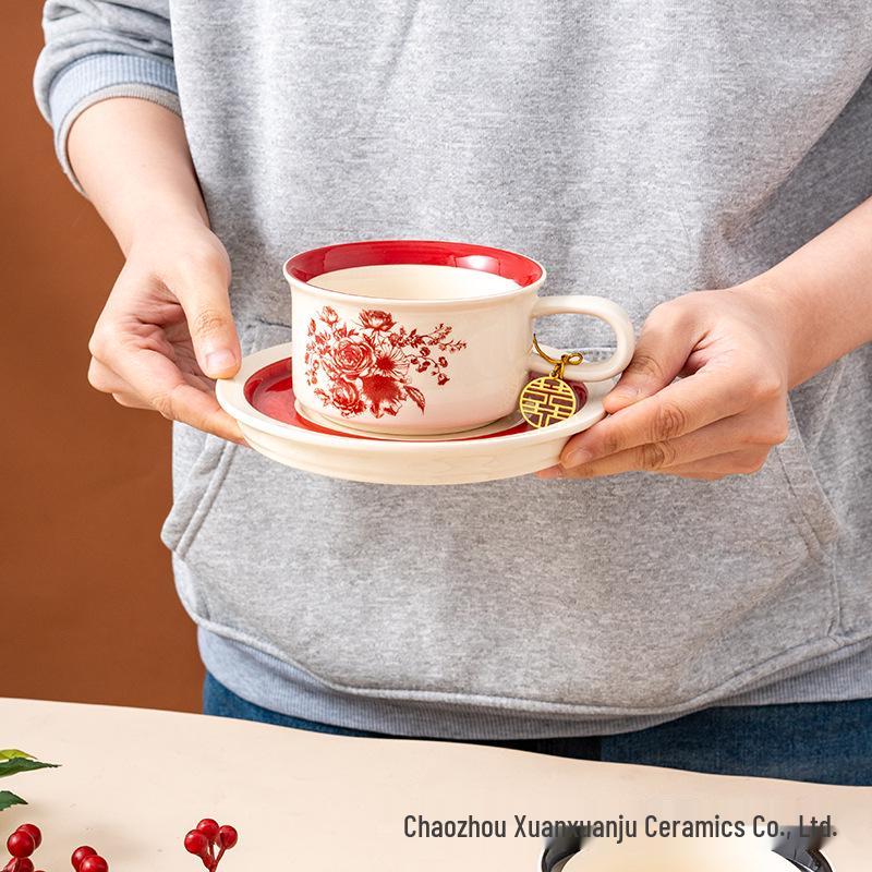 Elegant Retro Ceramic Coffee Cup and Saucer Set - Ideal Gift for Afternoon Tea