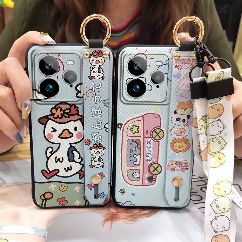 Kickstand Anti-dust Phone Case For Realme GT7 Pro Soft case Cute Silicone Protective Cartoon Fashion Design Ring Lanyard