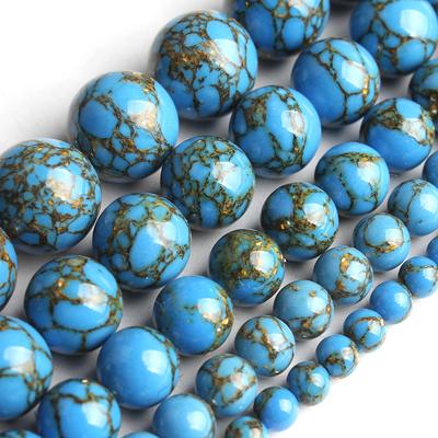 Ciemnoniebieski Howlite Złoty Jedwab Luźne Koraliki Bransoletka Tworzenia Biżuterii 15'' 4-12mm