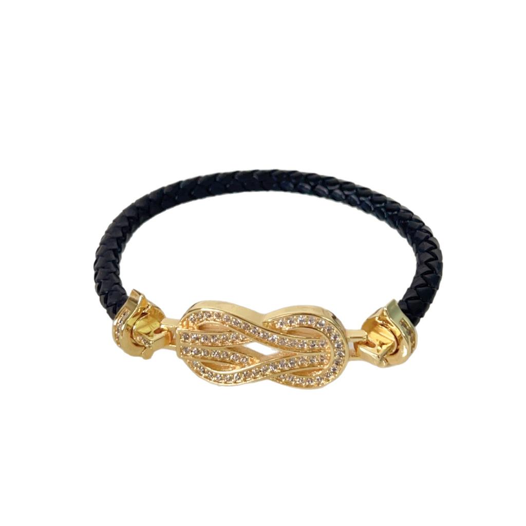 2026 Thick-plated 18K Gold, Half-diamond with Diamond 8-character Horseshoe Buckle Bracelet, Natal Year Red Rope, Hand Rope, Advanced Sense