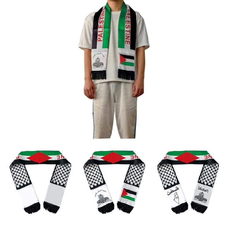 Vibrant Scarf with Palestine Flags Print Fringed Neck Scarf Palestinian Neckwrap
