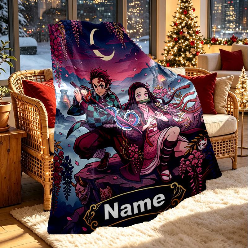 Individuelle Personalisierte Demon Slayer Druckdecke, Heimdekoration, Schlafzimmer, Sofa, Camping, Couch, Geschenke für Geburtstag Weihnachten