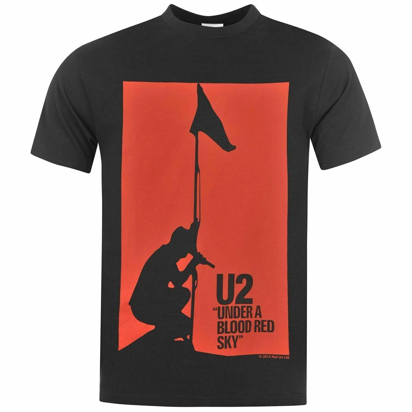 Official U2 Under A Blood Red Sky Mens Black 100% Cotton T-shirt Mens Tees Top U2 Tee S