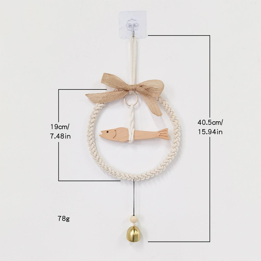 40cm Wooden Fish Bell Weaving Tapestry Wreath Bell Pendant Room Wall Hanging Wind Chimes Home Decoration