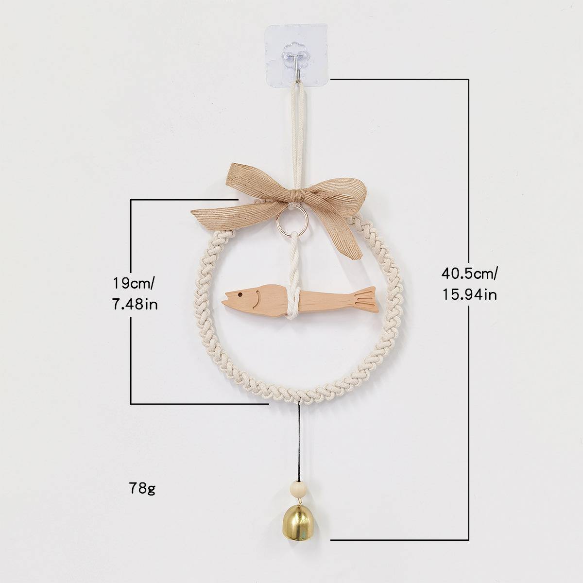 

40cm Wooden Fish Bell Weaving Tapestry Wreath Bell Pendant Room Wall Hanging Wind Chimes Home Decoration 40cm