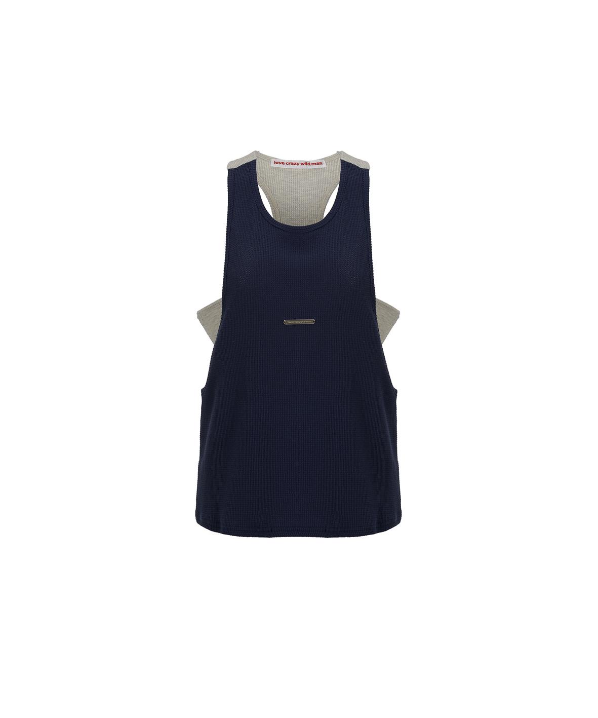 Love Crazy Wild Man Layered Sleeveless Top Navy & Oatmeal Navy/0(Xs)