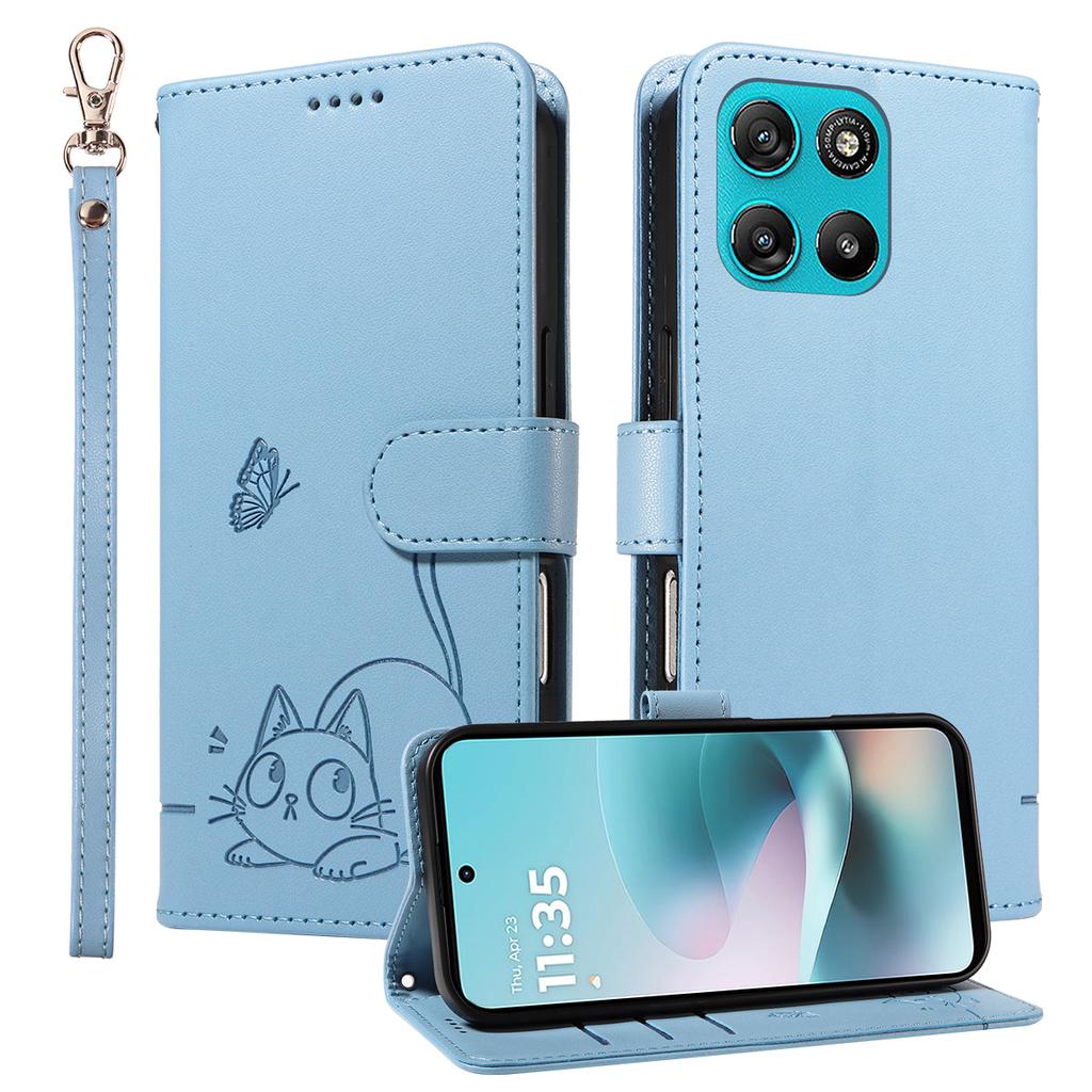 Portafoglio con Slot per Carte Magnetiche Custodia per Telefono in Pelle con Gatto Embossato Per Motorola G56 G06 G86 G75 G35 Edge 60 Pro 50 Fusion Copertura Flip
