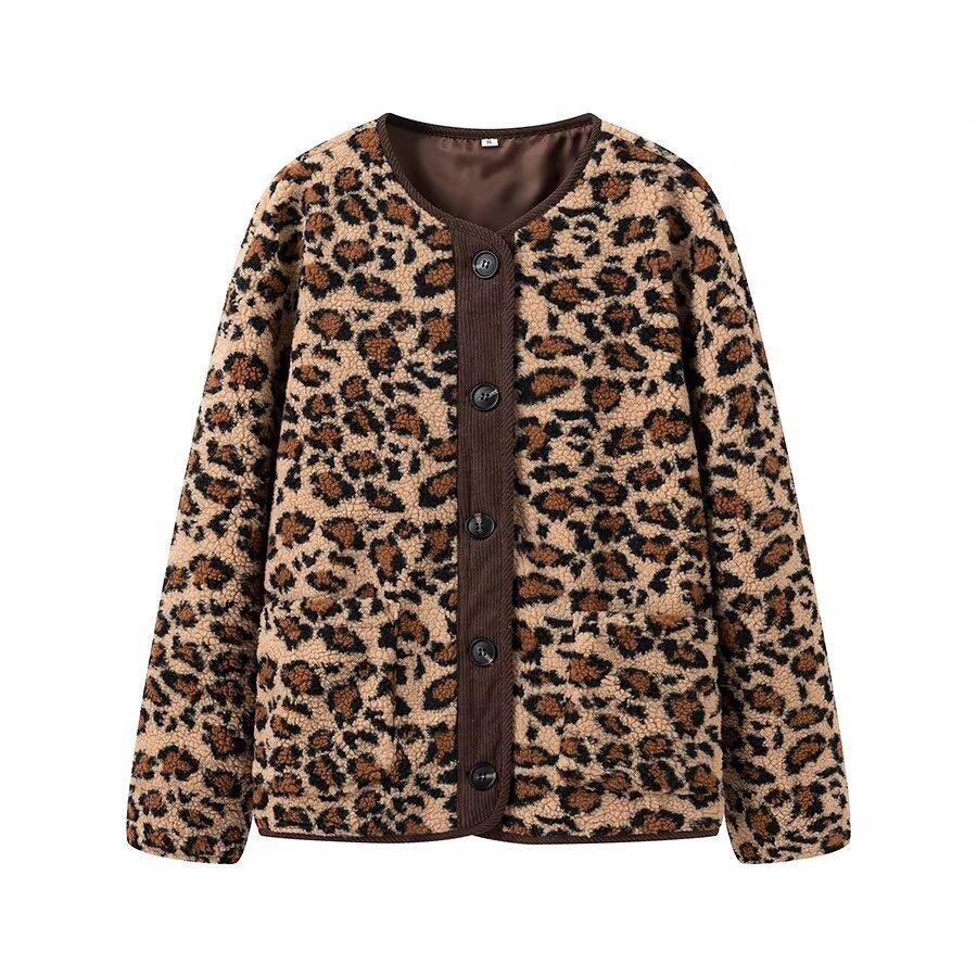 European and American style, new women's clothing, classic, fashionable, versatile and fashionable lamb wool leopard print coat