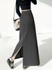 Women's Black Knit Skirt - 2026 Spring Arrival: Versatile Slimming Midi with Slit and Sticky Rice Hip Wrap.