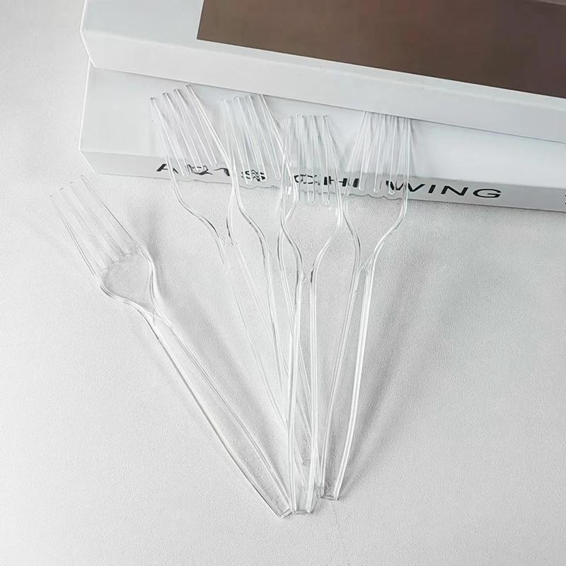 100PCS Disposable Tableware Clear Plastic Knives Forks Spoons Food Dessert Fruit Kitchen Restaurant Picnic Party Supplies