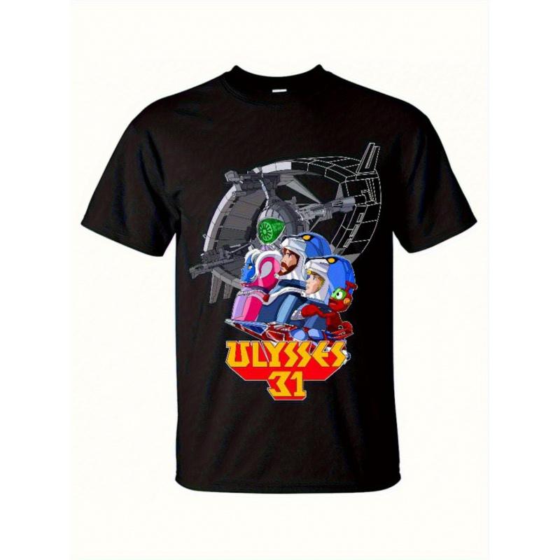Ulysses 31 Retro Space Adventure Graphic T-Shirt - Vintage Anime Spaceship Crew Design with Ulysses & Captain - Soft Heavyweight Unisex Tee for Men &