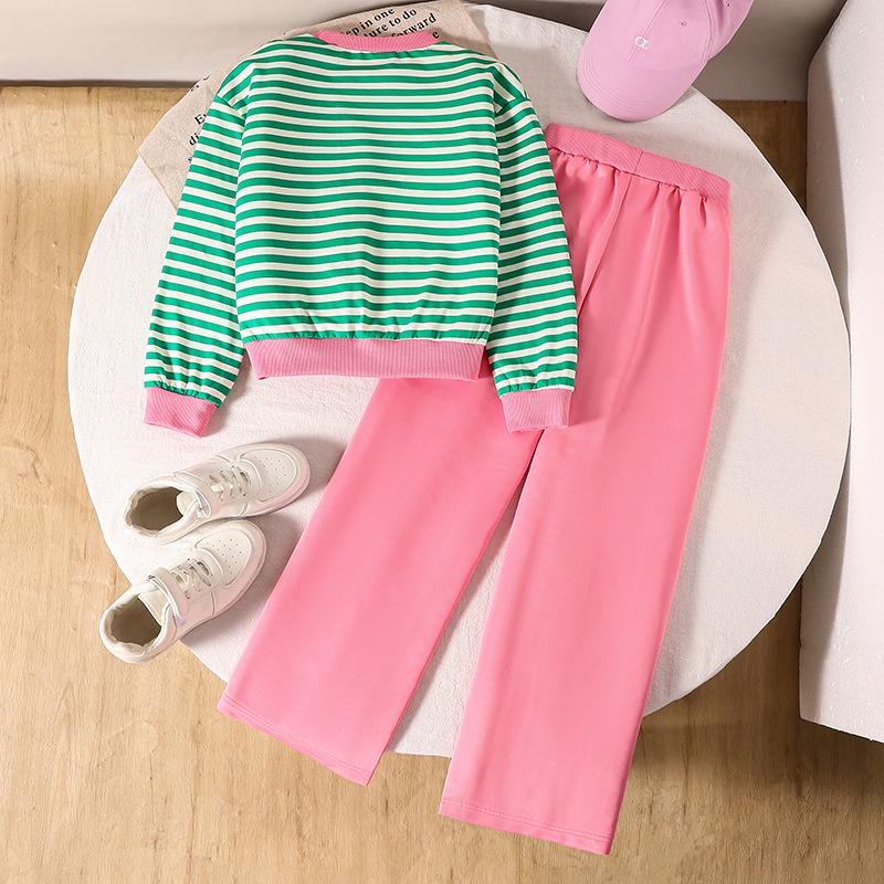 Girls' Striped Long Sleeve Hoodie & Pants Set – Spring 2026 Fashion