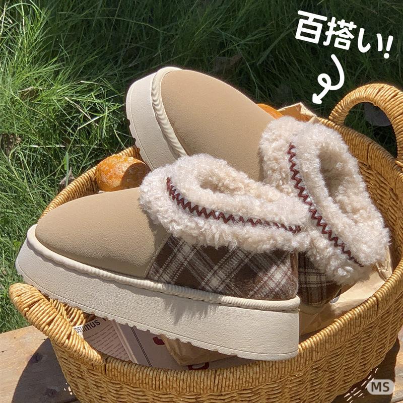 2025 ethnische Baumwollschuhe Winter koreanische Version Wildleder Zuhause Herbst und Winter dicksohliger Plüsch rutschfest Oberbekleidung