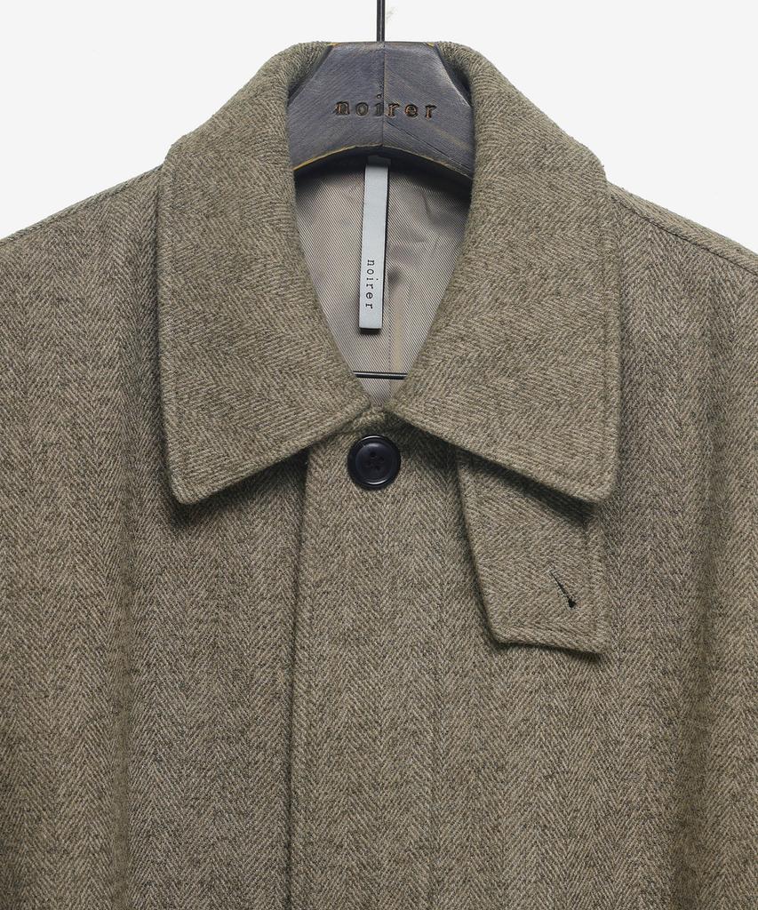 Noirer Wool Silk Herringbone Balmacaan Coat (Beige)
