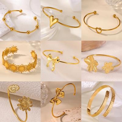 Trendy Bow Tie Cuff Open Bracelet For Women Girls Stainless Steel High Quality Pulseras Gold Color Bangle Jewelry Best Gift
