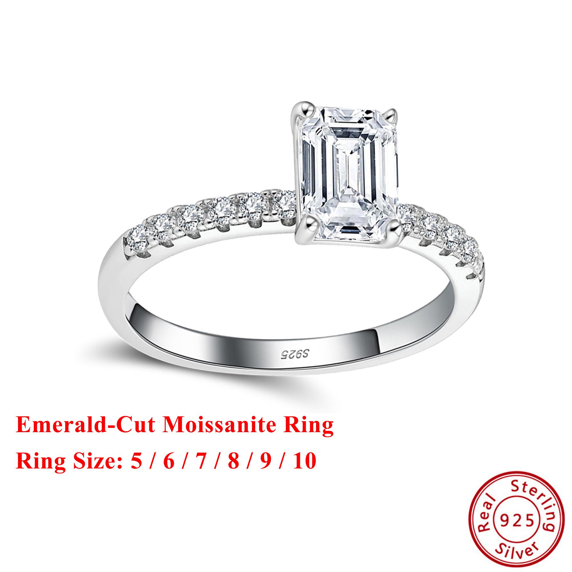 

Кольцо Effie Queen из 100% чистого серебра 925 пробы с муассанитом изумрудной огранки Простое украшение для женщин Свадебная вечеринка Подарки на дни рождения MOR08 5 серебряный