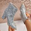 Fashion Women Boots 2025 New Fashion Sequins Round Toe Ankle Boots Women Autumn Winter Party Chunky Heels Shoes for Women Botas De Mujer