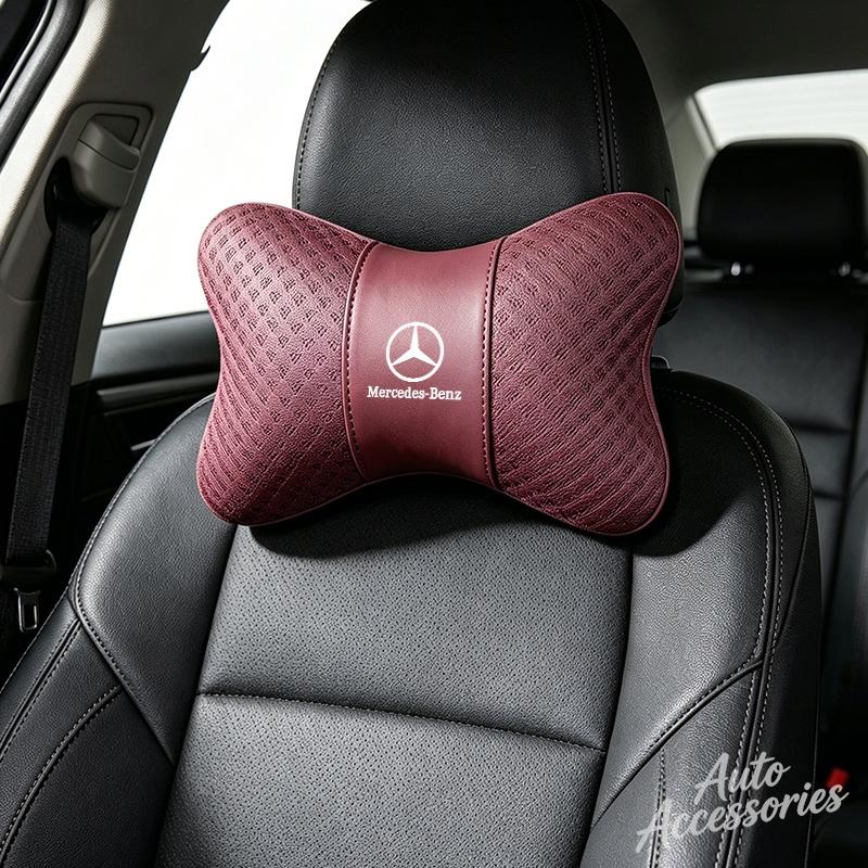CRY1 Ice Silk Car Seat Neck Pillow Headrest Rest Support Cushion Pad For Mercedes Benz Amg A GLC GLA GLE W205 W212 X156 W166 Sticker
