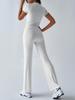 2025 Women's European & American Solid Color Round Neck Casual Fashion Set - Short Sleeve Top & Long Pants for Spring/Summer