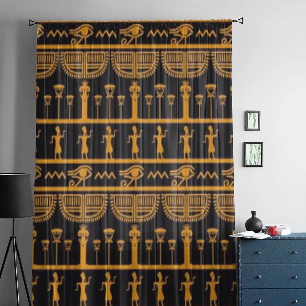 Stamkonst egyptisk vintage etnisk skira gardiner för vardagsrum Transparent Tyll Fönster Gardin Sovrum Kök Slöja Draperier